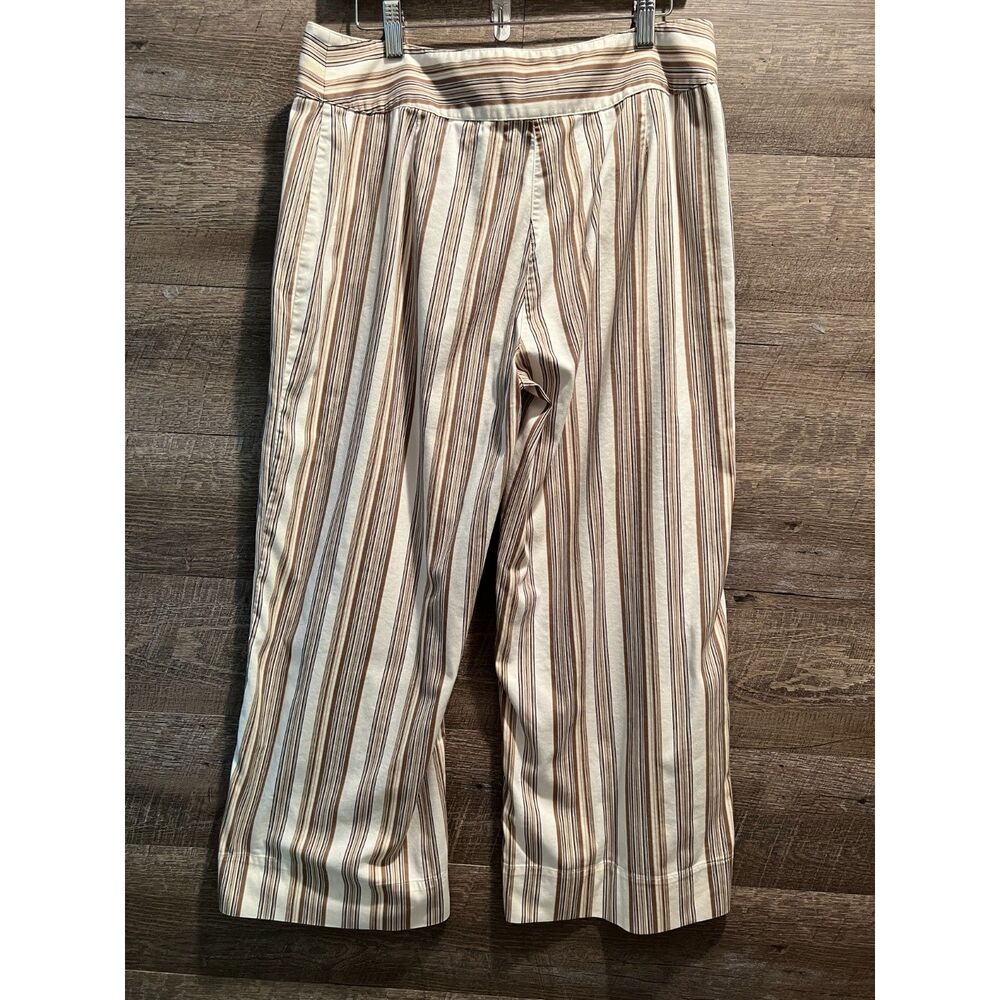Chico’s Striped Flare Pants Size 0 Brown White Cotton Blend Summer Cropped